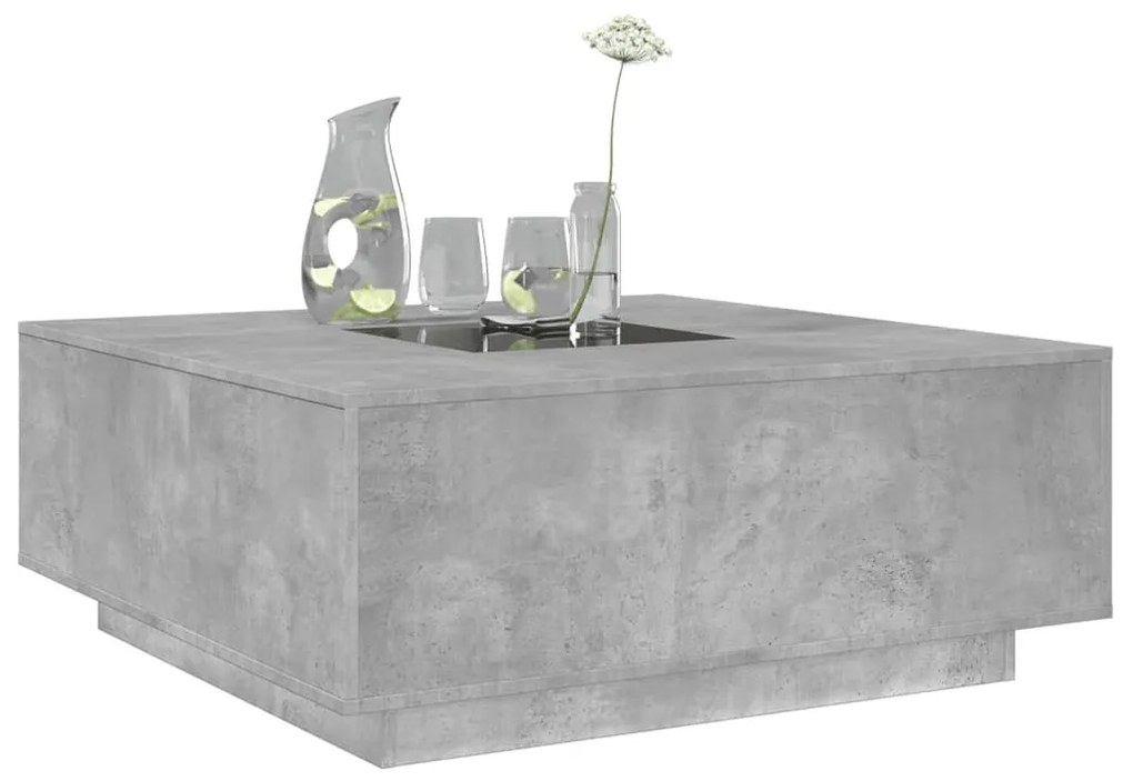 Betonszürke végtelen hatású LED-es dohányzóasztal 100x100x40 cm