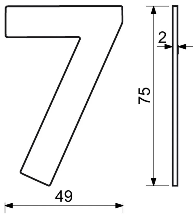 "7" házszám, RN.75L, rozsdamentes acél