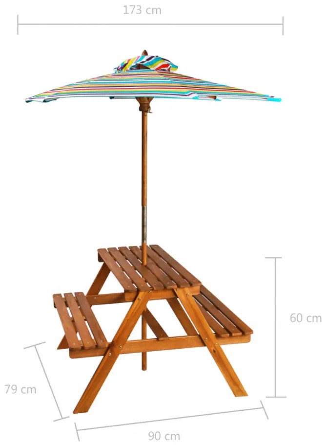 tömör akácfa gyermek piknikasztal napernyővel 79x90x60 cm