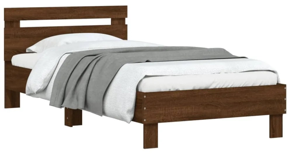 barna tölgy színű fejtámlás ágykeret matrac nélkül 100 x 200 cm