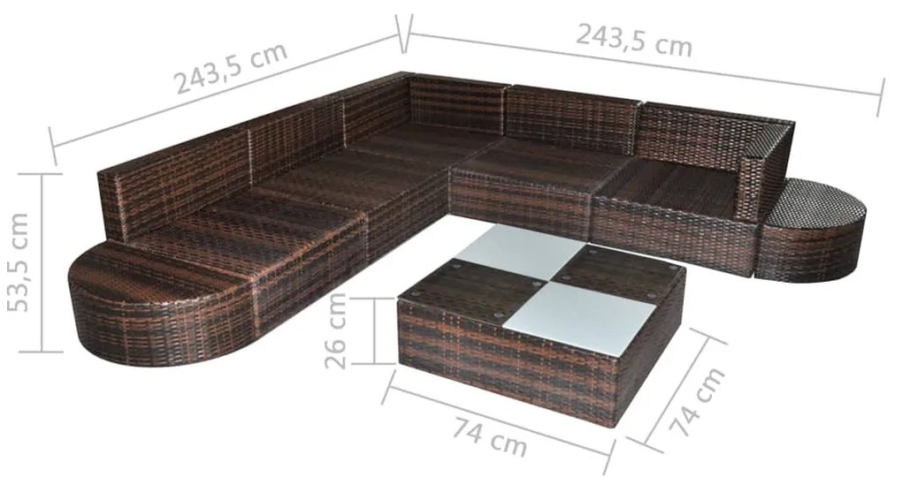 8 részes barna polyrattan kerti ülőgarnitúra párnákkal