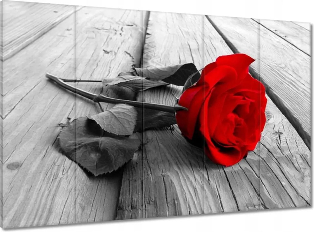 Vászonkép 100x70 Vörös rózsa a deszkákon