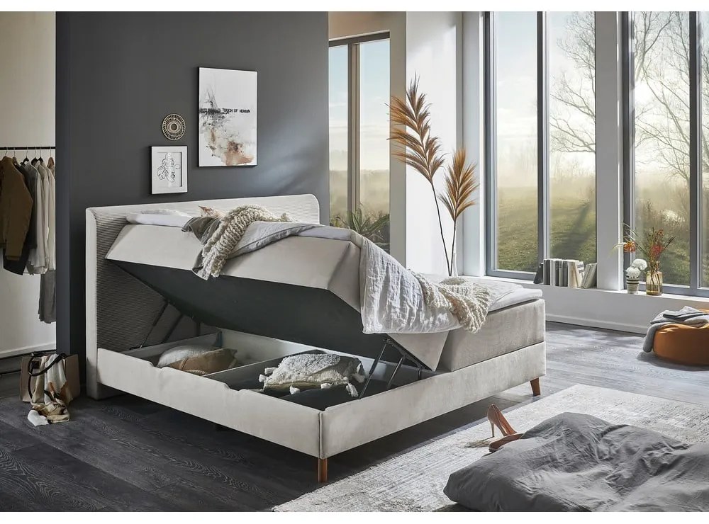 Bézs boxspring ágy tárolóhellyel 160x200 cm Memphis - Meise Möbel