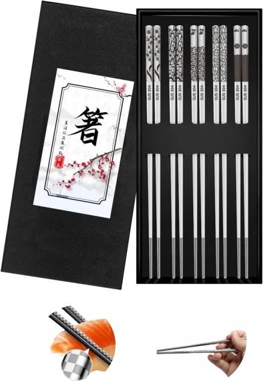 5 pár ezüst rozsdamentes acél evőpálcika