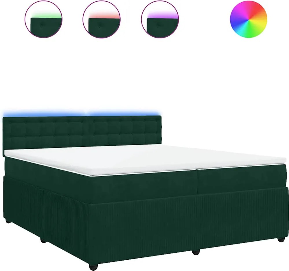 vidaXL sötétzöld bársony rugós ágy matraccal 200x200 cm