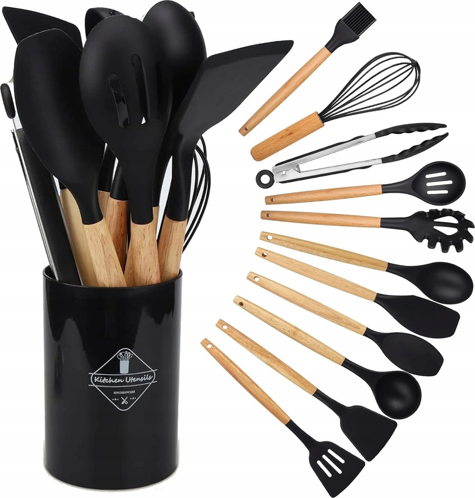 RealG RC-K-737 konyhai eszközkészlet, szilikon/fa, 12 darabos.