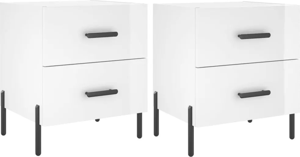 vidaXL 2 db magasfényű fehér szerelt fa éjjeliszekrény 40x35x47,5 cm