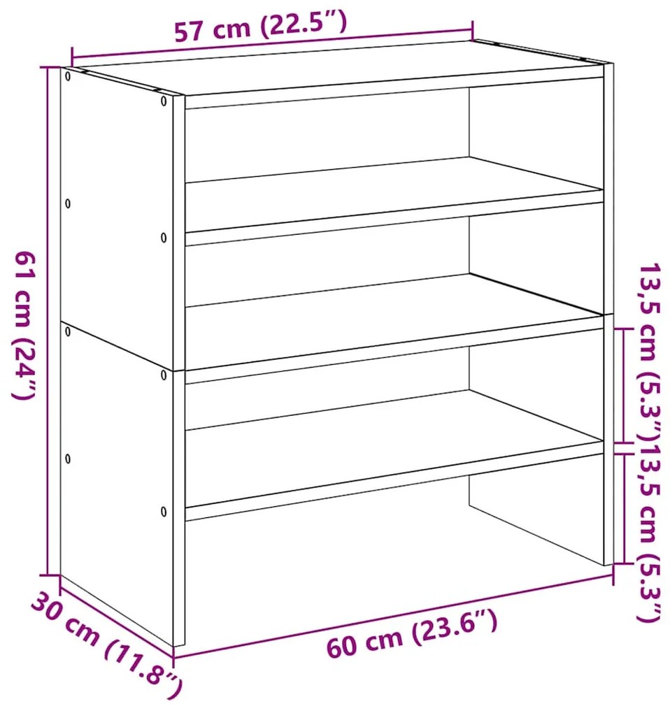 2 db szürke sonoma cipőtartó állvány halmozható 60x30x30,5 cm