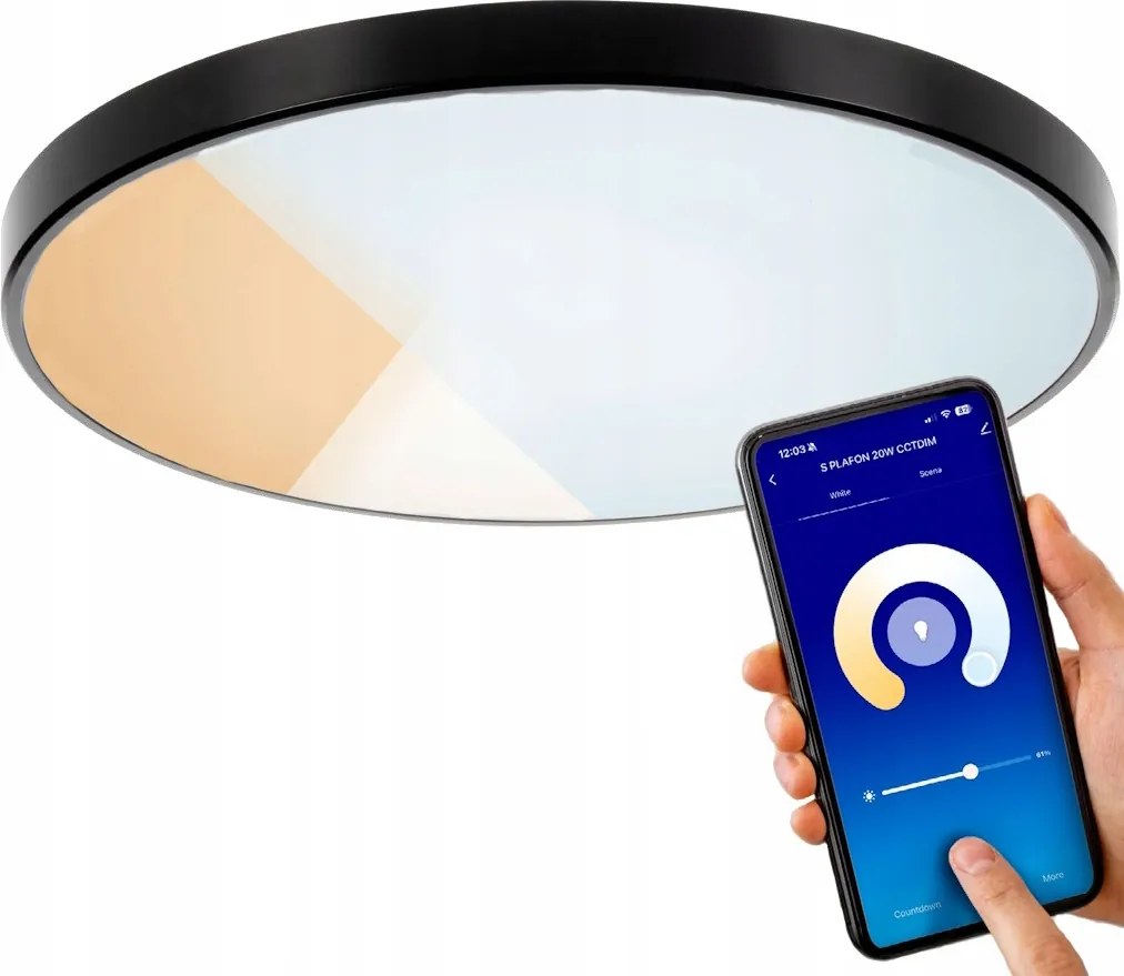 Led Mennyezeti Lámpa Plafon Smart 20W Cctdim Okostelefonnal vezérelhető Tuya Fekete