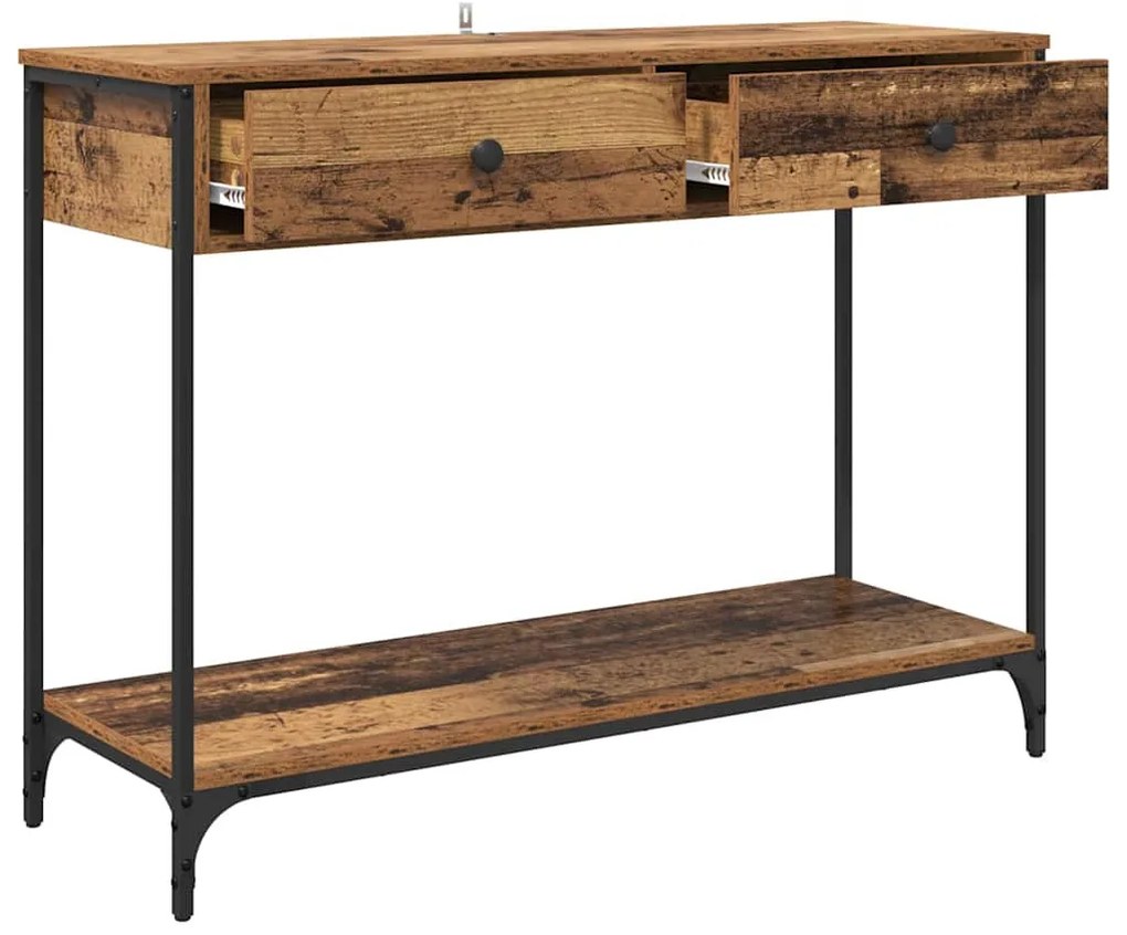 vidaXL Konzolasztal fiókkal Öreg fa 100 x 34,5 x 75 cm Faanyag