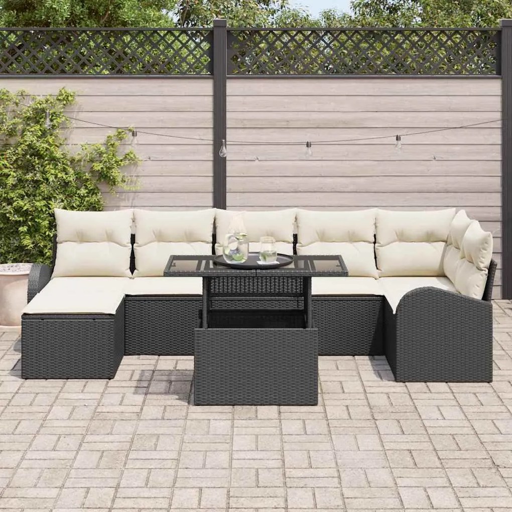 Kerti Kanapé Szett párnával 8 pcs Fekete és krémszínű