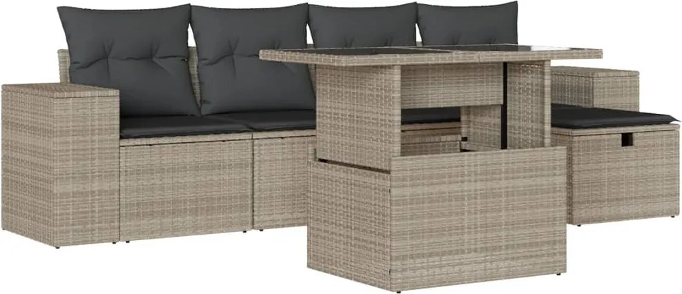 vidaXL 6 részes világosszürke polyrattan kerti ülőgarnitúra párnákkal