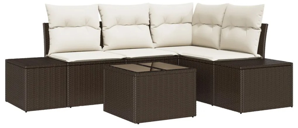 Kerti Kanapé Szett 5 pcs Barna polirattan