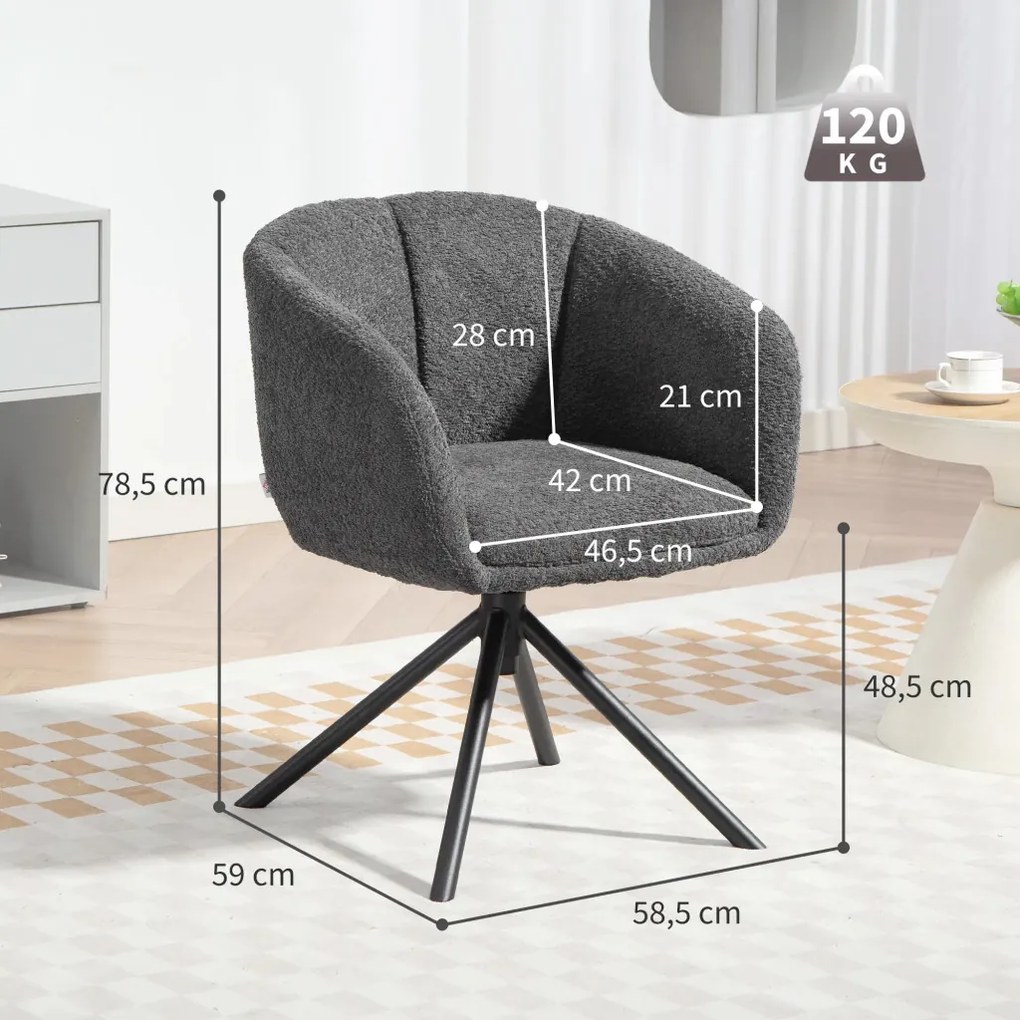 HOMCOM Karosszék, kárpitozott, kényelmes ülőfelülettel, forgó, kényelmes huzattal, sötétszürke