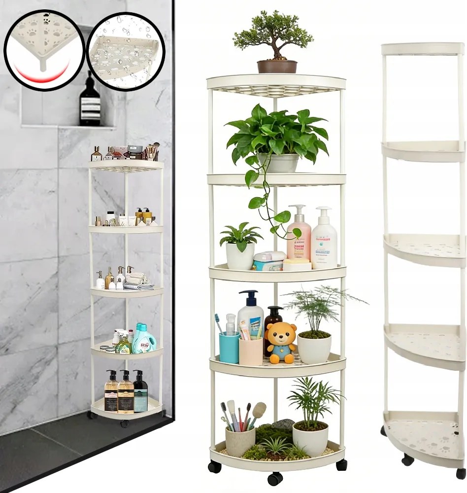 5 Szintes Zuhanypolc, Álló, Fürdőszobai Rendszerező, Kerekes Könyvespolc