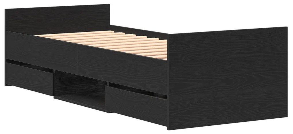 Ágykeret matrac nélkül Fekete tölgy 75x190 cm Mérnöki fából