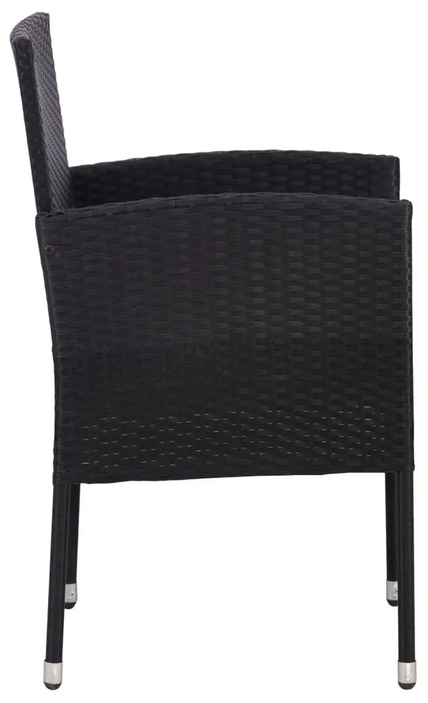 4 db fekete polyrattan kerti szék krémfehér párnákkal