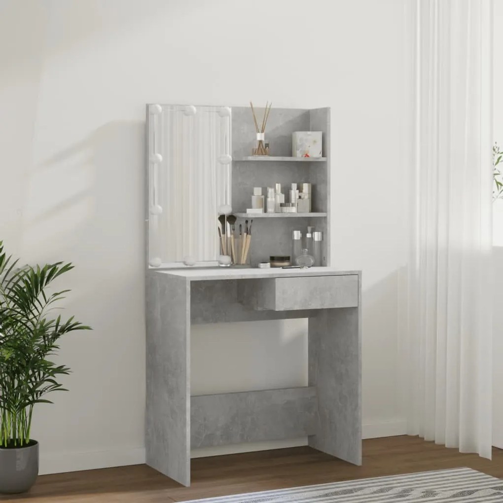 betonszürke fésülködőasztal LED-del 74,5 x 40 x 141 cm