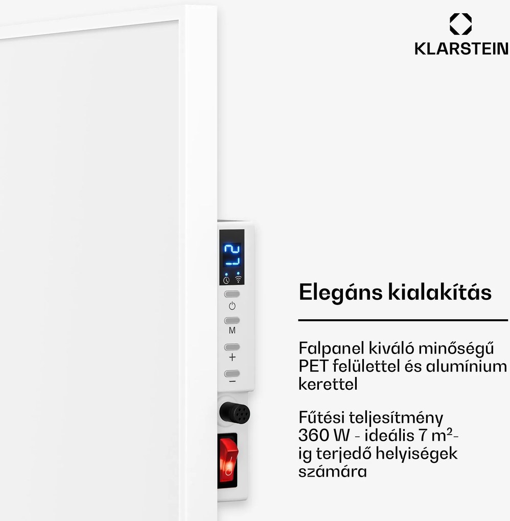 Klarstein Wonderwall 360 Smart, infravörös hősugárzó, 60 x 60 cm, 360W, heti időzítő, IP24, fehér
