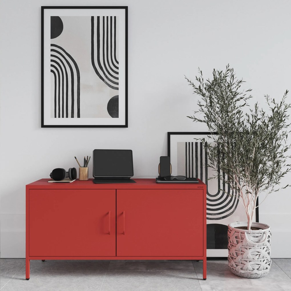 Fém TV-szekrény lábakkal, piros, 1150x595x400 mm: ROSA Modern
