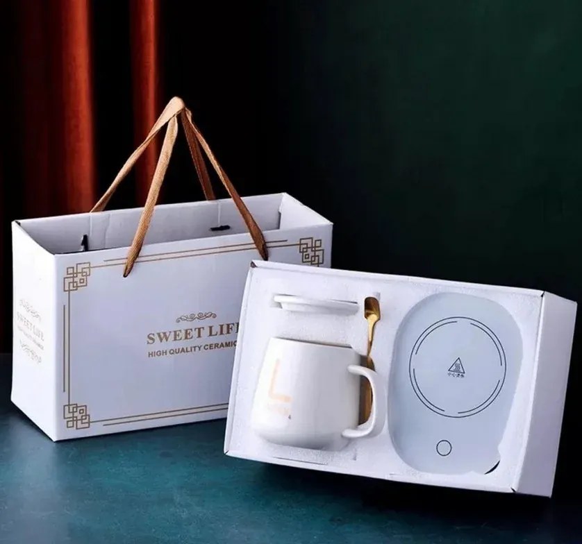 Kerámia bögre készlet elektromos melegítővel - Lucky - ajándékcsomagolásban