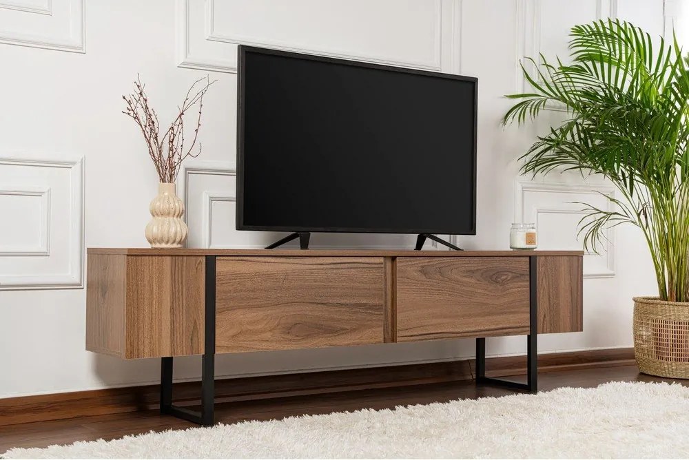 Sötét natúr színű TV-állvány diófa dekorral 180x50x29,5 cm Serenity – Kalune Design