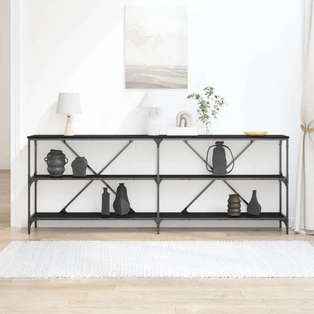 Kisegítő Asztal Fekete Tölgy 200x30x75 cm Mérnöki Fa és Acél