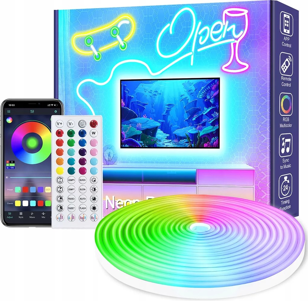 Led Szalag 6M Neon 5050 Rgb Alkalmazás Távirányító Szivárvány 24V IP65