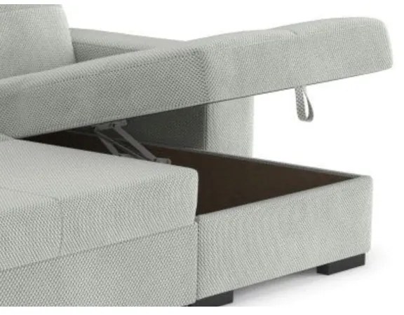 PALERMO jobb oldali, világosszürke kihúzható kanapé tárolóval és puffal