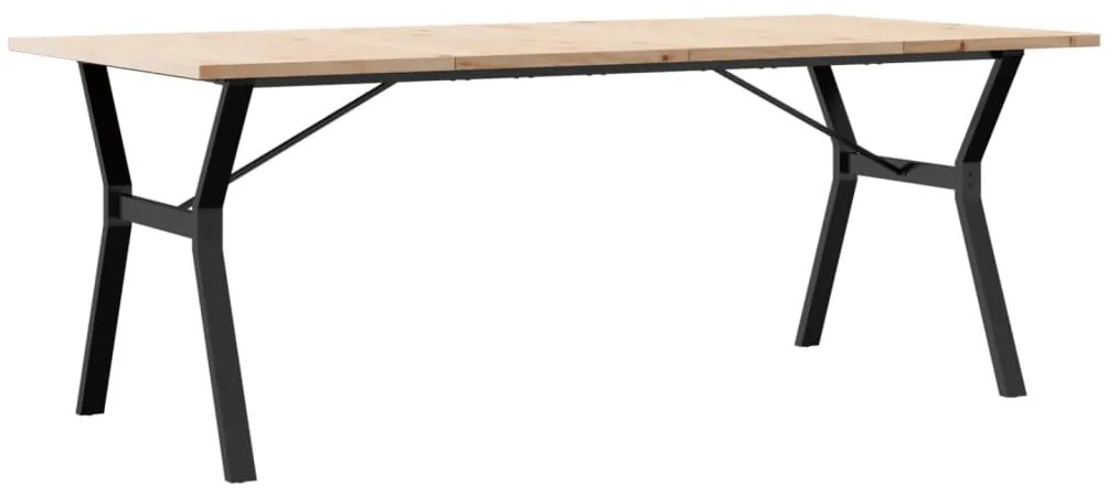 tömör fenyőfa és öntöttvas Y-vázú étkezőasztal 200x100x75,5 cm