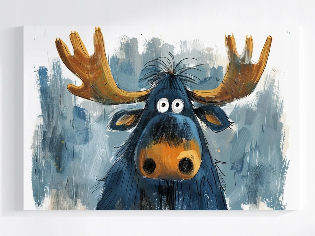 Poszter Vicces Portré Kék Jávorszarvas Rénszarvas Felszarvazott 60x40