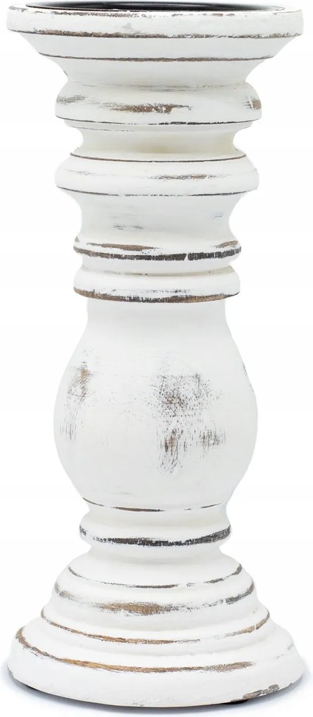 Kis klasszikus gyertyatartó Whitewash 23x10 cm, fa fehér gyertyatartó,