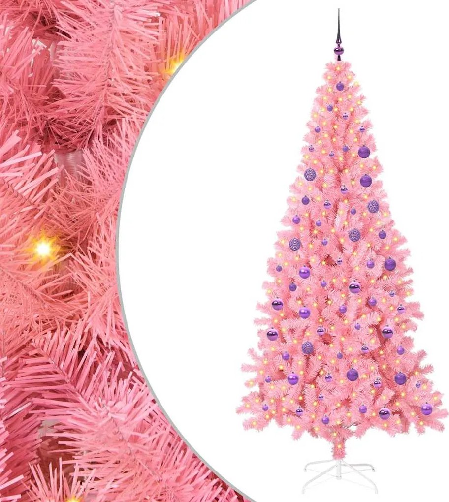 vidaXL Karácsonyfa 300 LED-del állvánnyal Rózsaszín 180 cm PVC