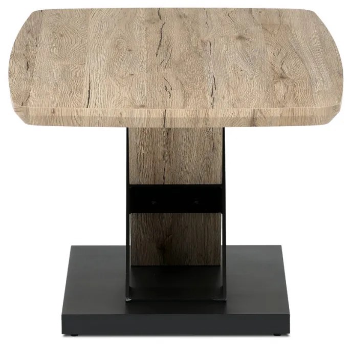 Masuță de cafea Exclusive 120x60 cm, placă MDF, decor 3D stejar san remo, picioare metalice, lac negru.