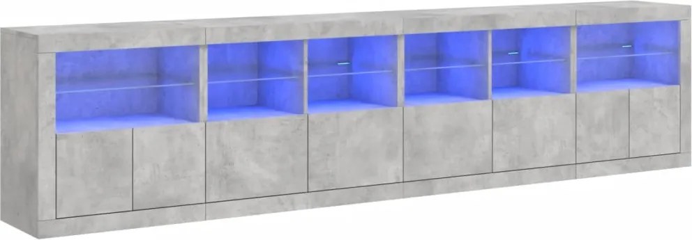vidaXL betonszürke tálalószekrény LED-világítással 283x37x67 cm