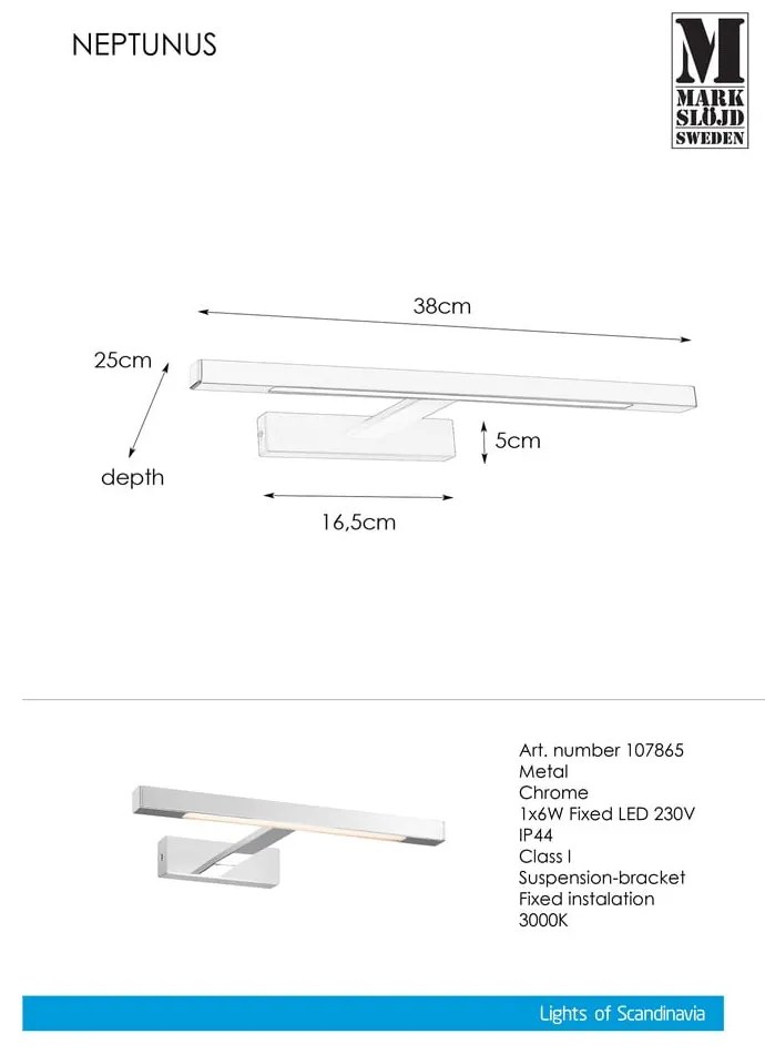 Ezüstszínű LED fali lámpa (hosszúság 38 cm) Neptunus – Markslöjd