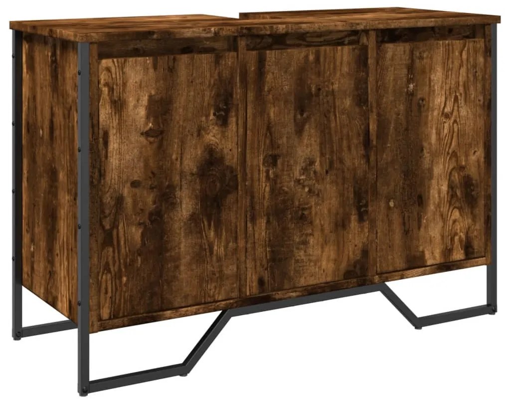 Füstös tölgy szerelt fa fürdőszobai mosdószekrény 91x35x60 cm