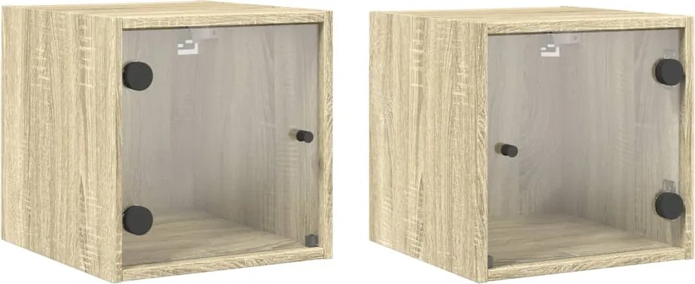 vidaXL 2 db sonoma tölgy színű éjjeliszekrény üvegajtókkal 35x37x35 cm