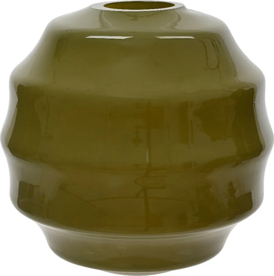 Üveg váza olívazöld dekoratív virágokkal 20x19 cm