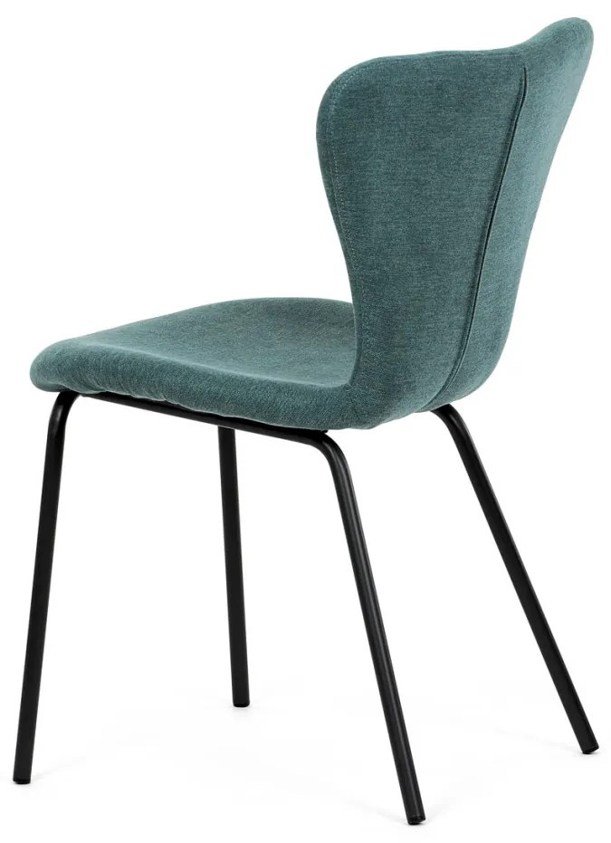 Scaun de sufragerie, material albastru, picioare metalice negre