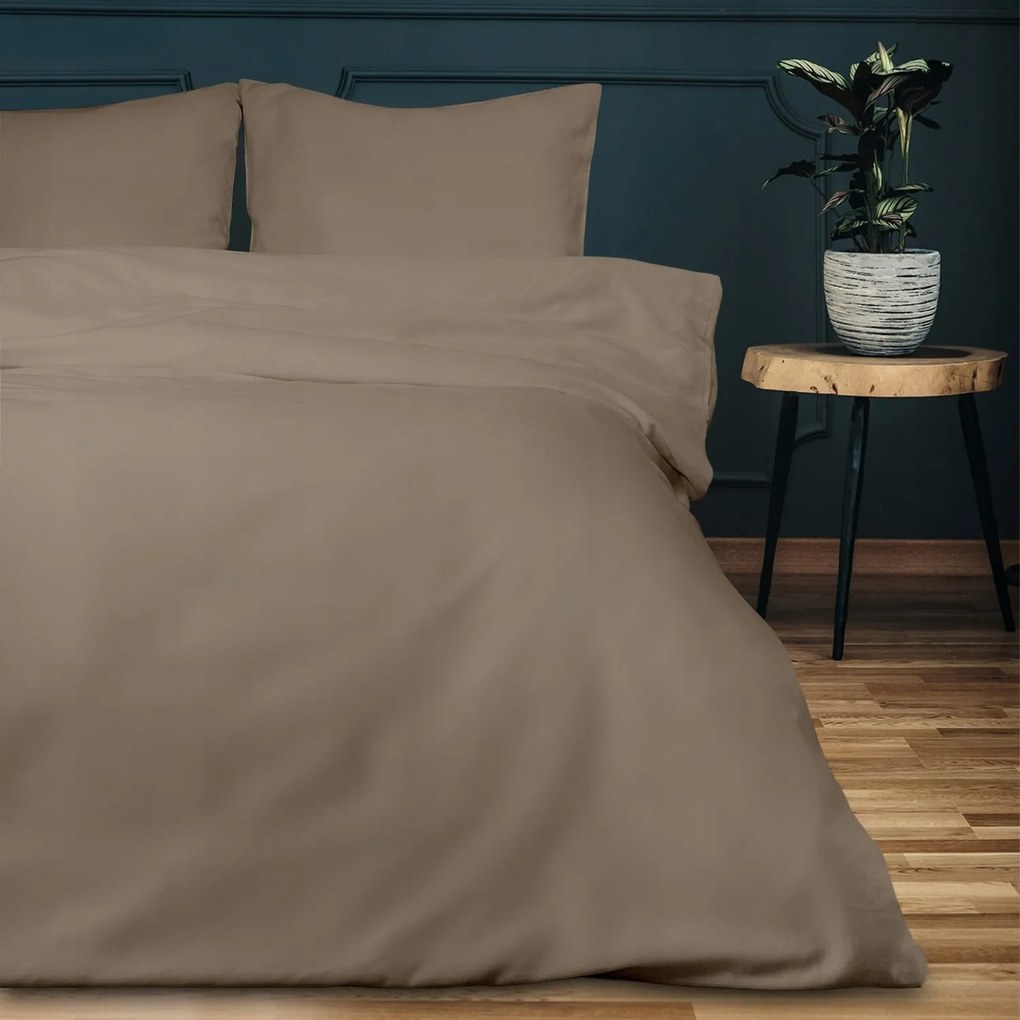 Pamut-szatén ágyneműhuzat 140x200 egyszínű sötét bézs