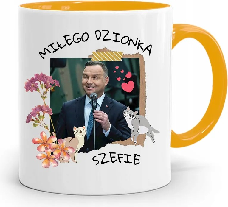 Duda András Sárga Elnöki Bögre Nyomtatott Mintával