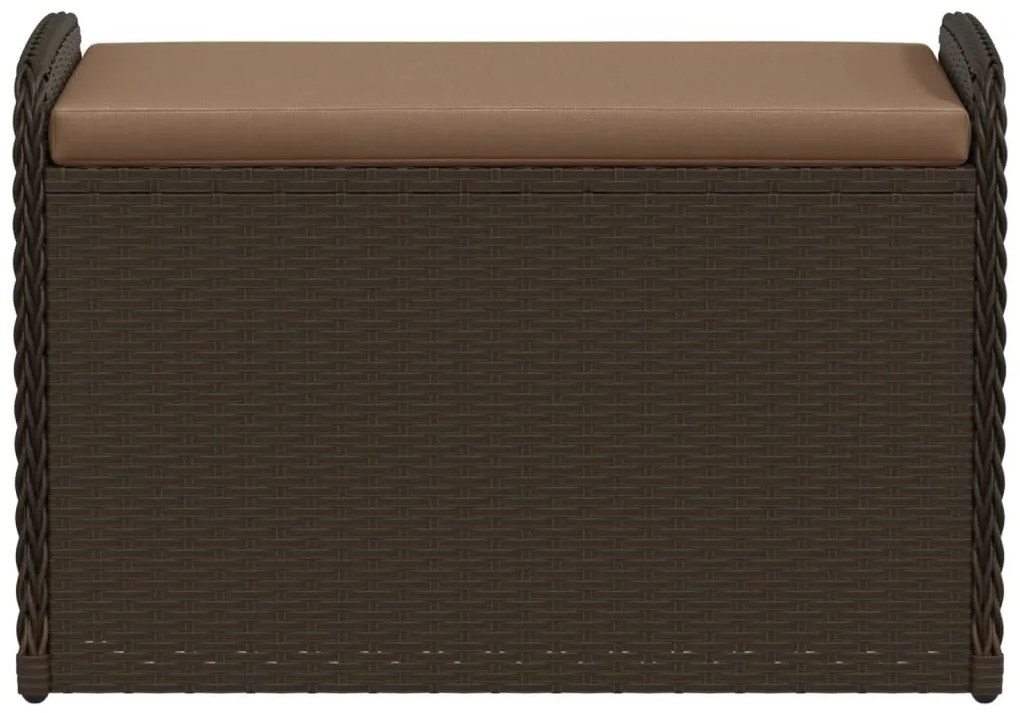 Barna polyrattan tárolópad párnával 80 x 51 x 52 cm