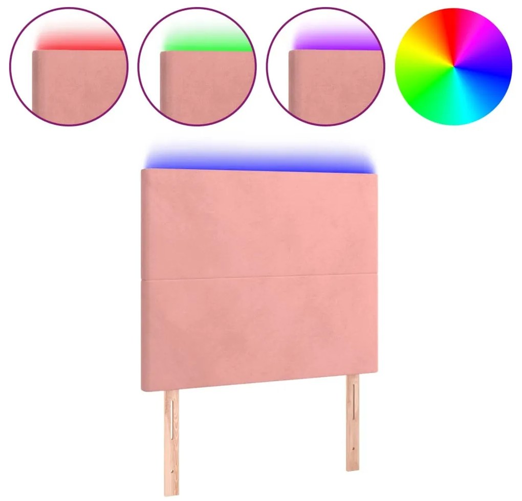 rózsaszín bársony LED-es fejtámla 90x5x118/128 cm