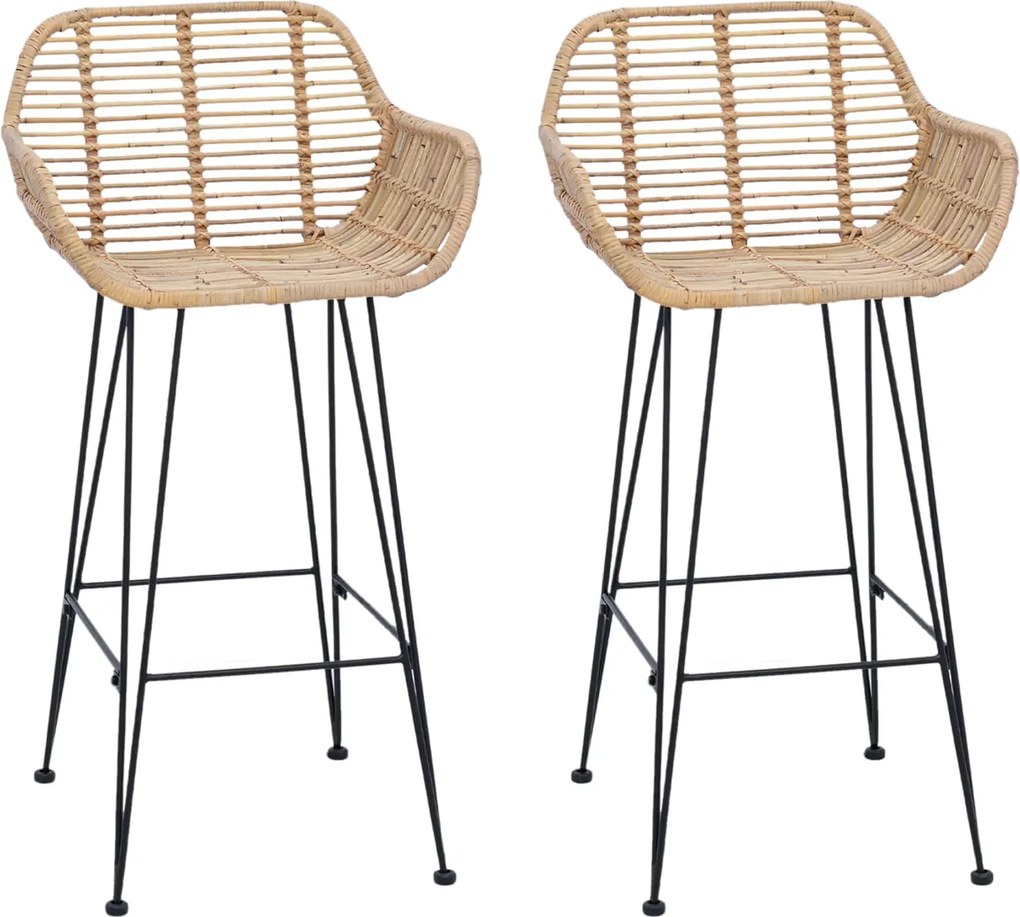vidaXL Bárszék 2 pcs Természetes 55 x 52 x 92 cm Rattan és Vas