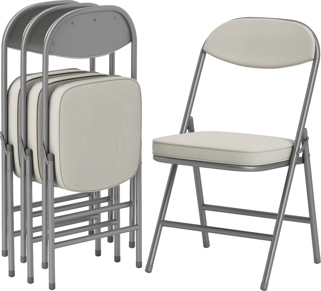 HOMCOM Összecsukható Szék 4 Darabos Készlet, Párnázott Hátú Kemping Szék Acél Vázal, Konyhai Szék 120 kg Teherbírással Vendégeknek, Irodának, Kempinge