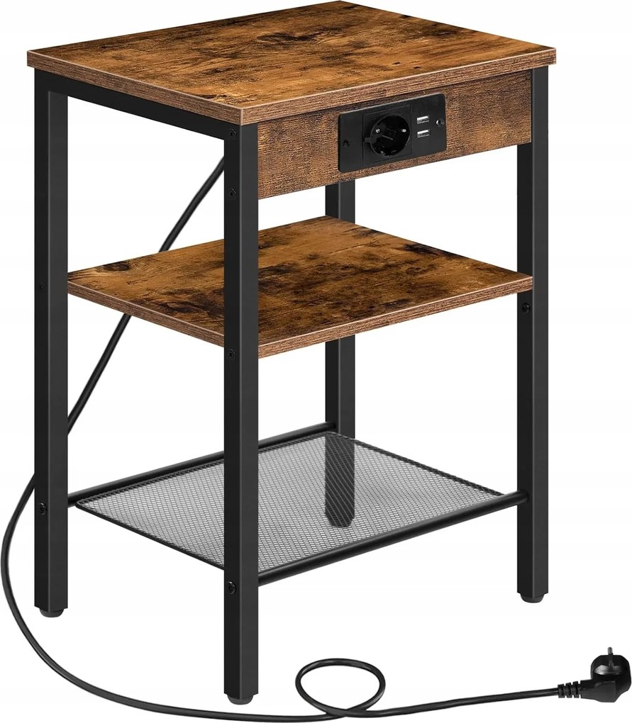 Vasagle Harby éjjeliszekrény 38 cm töltőállomással fekete/barna