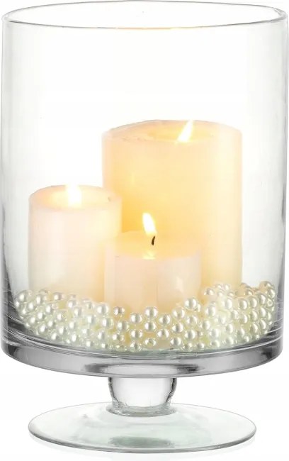Nuptio üveg hurricane gyertyatartó lábon 22 cm dekoratív