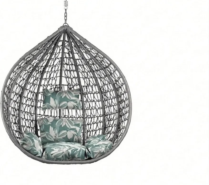 Szürke függőszék KOKON állvány nélkül, zöld-fehér párna