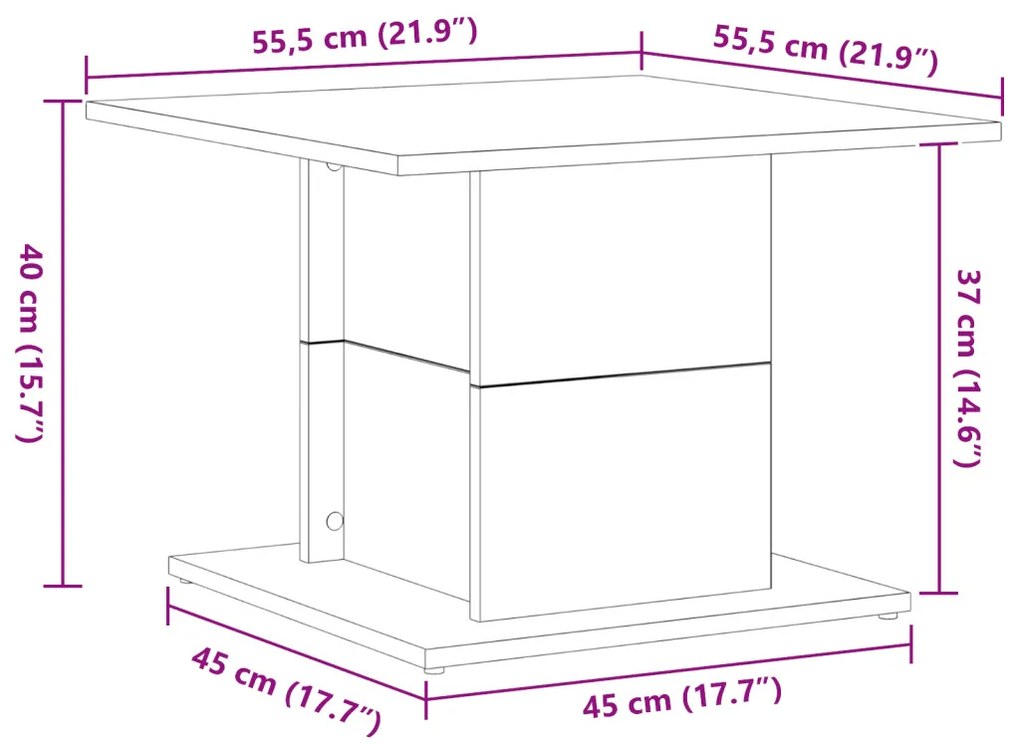Dohányzóasztal Fekete tölgy 55,5x55,5x40 cm Szerelt fa